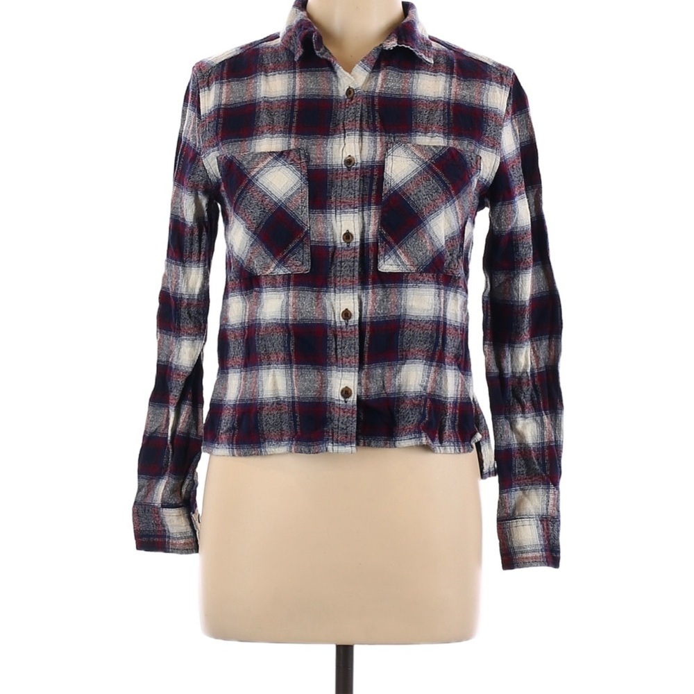 Forever 21 Plaid Button-Up Shirt - Navy white and Maroon size medium